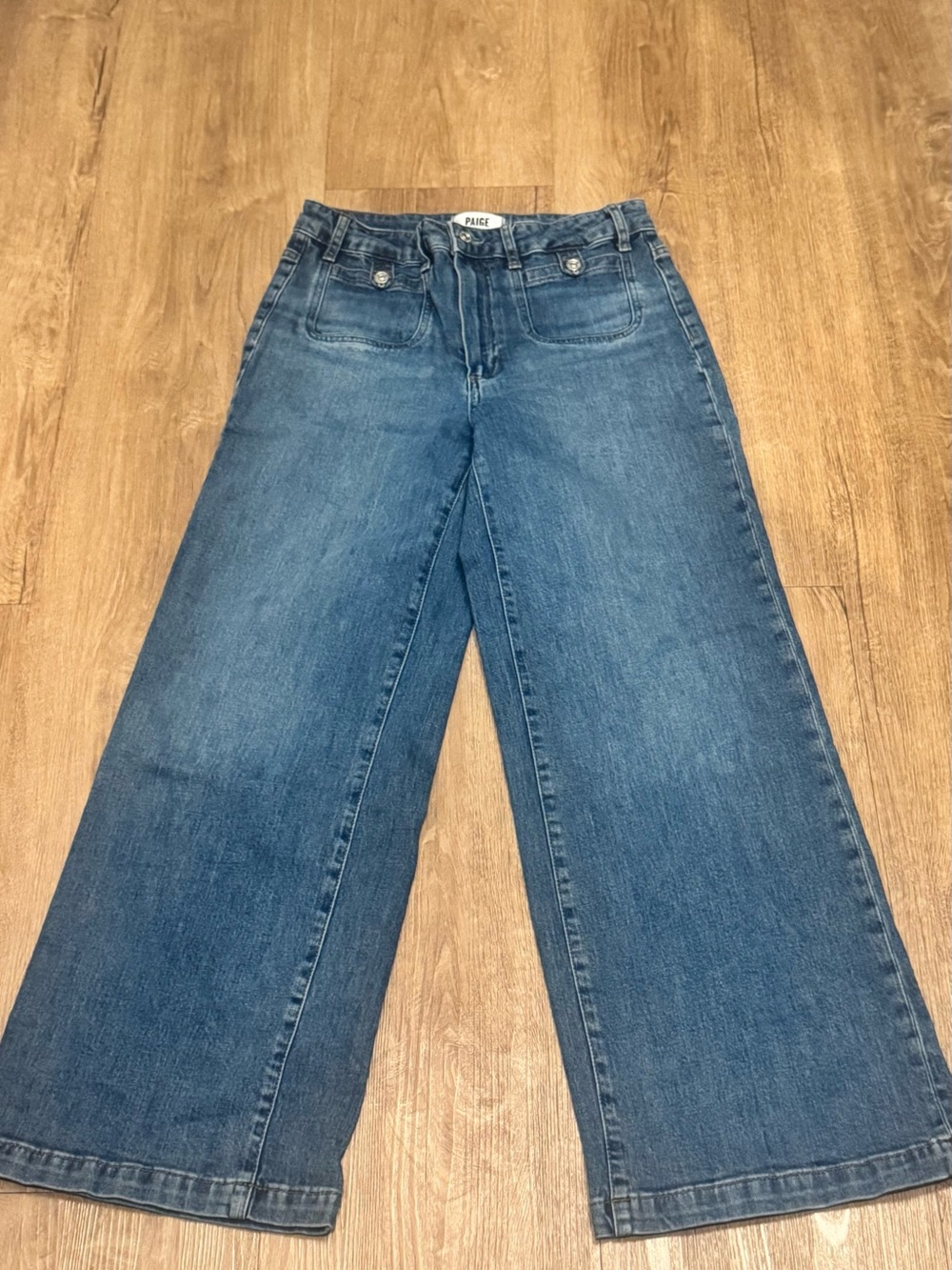 PAIGE Anessa Wide Leg Jeans Size 29 High Rise Patch Pocket Medium Wash Denim - Picture 1 of 5